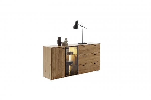Sideboard ASSINI T01  1 Tür/1 Glastür/ 3 Schubkasten Balkeneiche/Wildeiche geölt / Anthrazit
